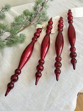Mark Roberts Red Mercury Glass Set 4 Finals Christmas Ornaments 12" New